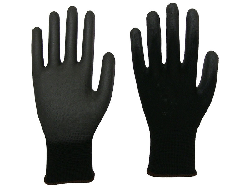 XL (10) -es  Általános munkavédelmi kesztyű  mártott PU méret: XL = 10 (12db/csom) MO KESZTYŰ PU FEKETE koe-59193